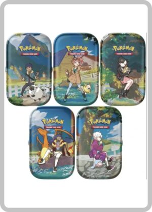 Mini Tins Crown Zenith en español, colección de 5 latas con sobres de refuerzo, stickers y cartas de arte del JCC Pokémon Sword & Shield.