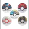 Latas coleccionables Poké Ball Tin 2024 en inglés, con diseños variados como Poké Ball estándar, Premier Ball, Great Ball, Ultra Ball y Moon Ball del JCC Pokémon.