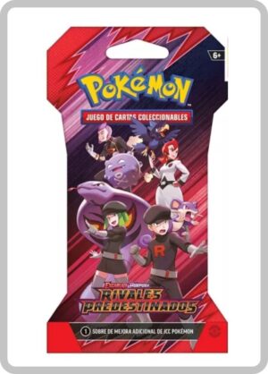Sobre sellado de la expansión Pokémon JCC: Destined Rivals (Scarlet & Violet 10) en español, con ilustraciones destacadas de Garchomp y otros Pokémon sobre un diseño rojo y púrpura.