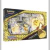 Caja de la colección especial Pokémon TCG Crown Zenith Pikachu VMAX en español, con cartas promocionales de Pikachu V y VMAX, carta jumbo y 5 sobres de refuerzo.