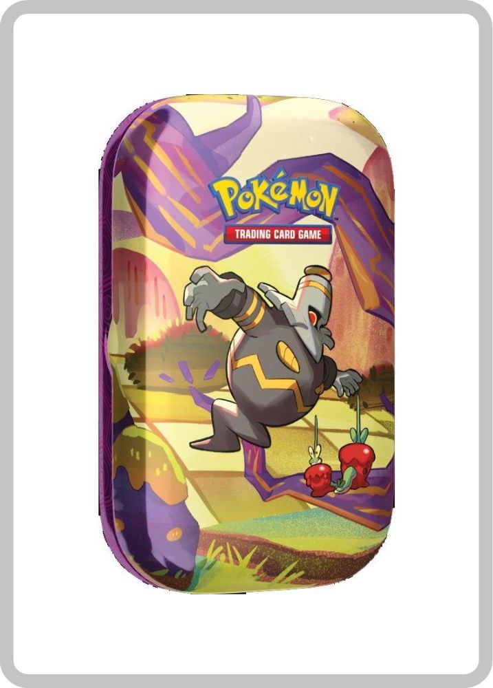 Minilata Pokémon TCG Fábula Velada en español, con arte de uno de los Pokémon destacados de la expansión Shrouded Fable de Escarlata y Púrpura.