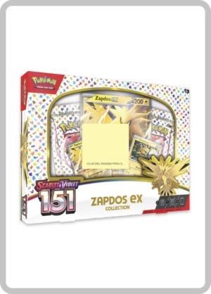 Colección Pokémon TCG Scarlet & Violet—151 Zapdos ex collection, con carta promocional foil, carta jumbo de Zapdos ex, carta holográfica de Electabuzz y sobres de refuerzo.