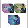 Lata Pokémon TCG Azure Legends en inglés con diseños de Kyogre ex, Xerneas ex y Dialga ex, incluye carta promocional holográfica y sobres de refuerzo.